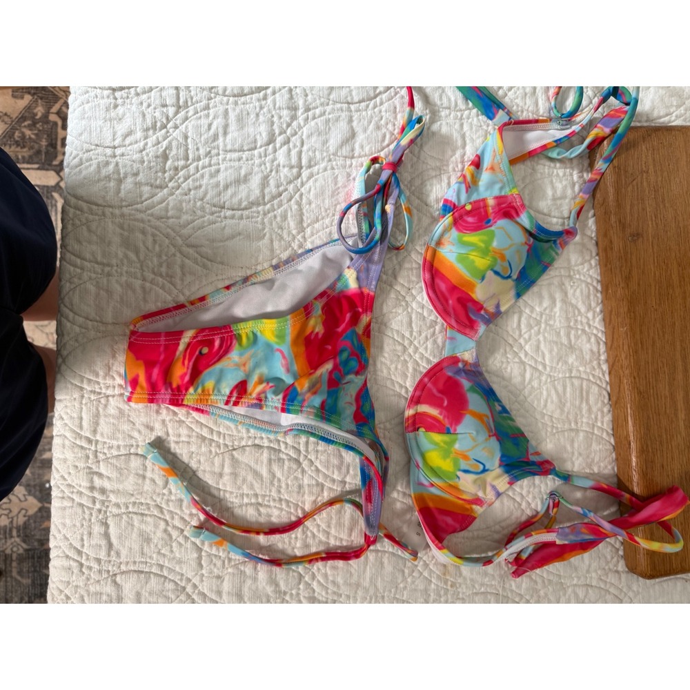 Multi Color Tie Dye Underwire Bikini Set Two Piece Swimsuit Small